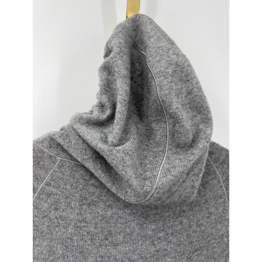 Theory Gray L Wool Cashmere Blend Tie Front Hoodie V-Neck Sweater Quiet Luxury - Picture 3 of 8